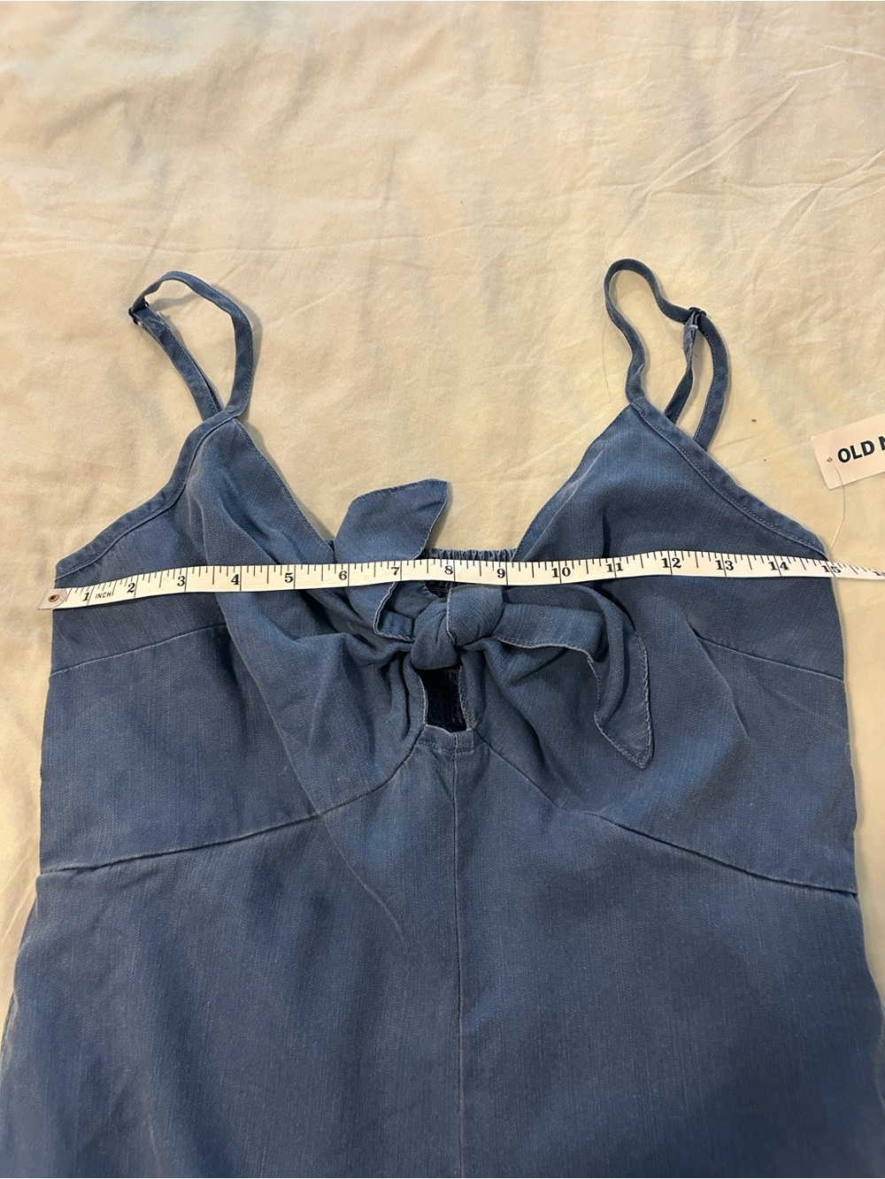 NWT Old Navy Blue Chambray Tie Front Wide Leg Tie-Front Jumpsuit 100% Tencel - Picture 8 of 9